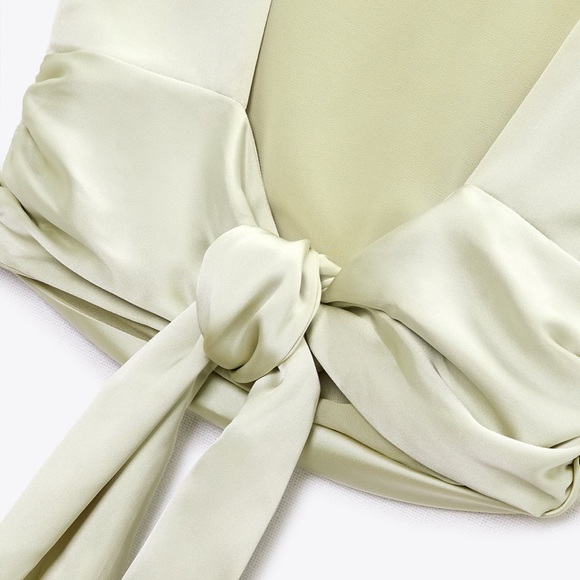 Zara open back satin effect top. Size: XS. Color: Light Green - Picture 3 of 10